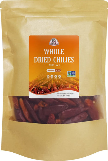 52USA Szechuan Red Dried Chilis, Whole Chili, Mild Spicy Chinese Chili 4 Oz (Mild Hot)